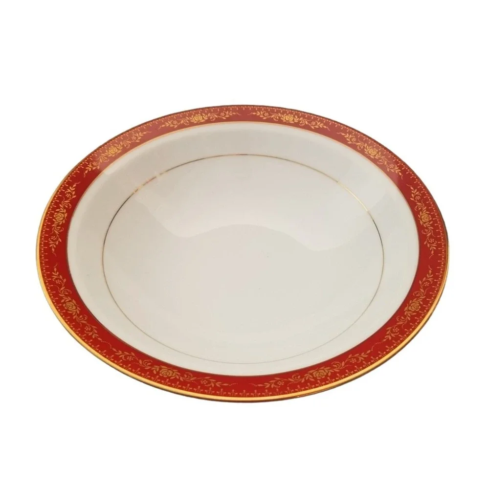 1960s Noritake China Goldhill 10in Rimmed Salad soup Plate #6613 Red Gold VTG